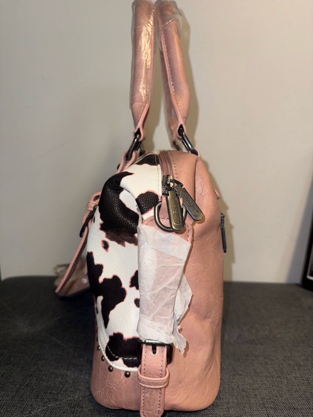 Wrangler Doctor Bag Pink Cowprint Satchel Handbag - Picture 2 of 8